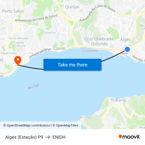 Algés (Estação) P9 to ENIDH map