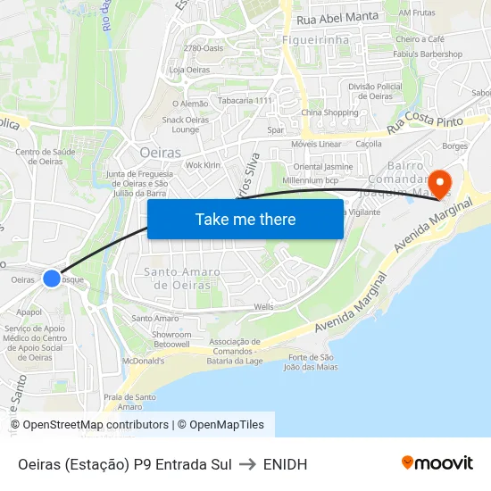 Oeiras (Estação) P9 Entrada Sul to ENIDH map
