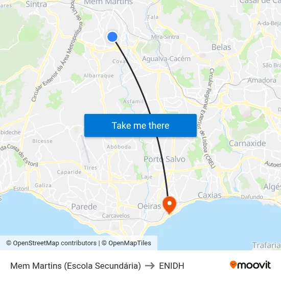 Mem Martins (Escola Secundária) to ENIDH map