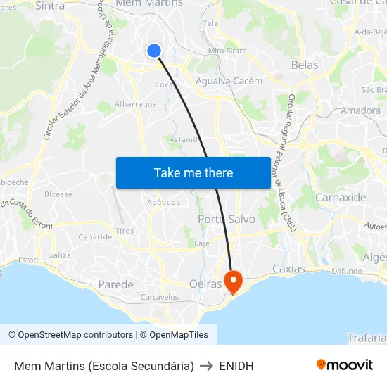 Mem Martins (Escola Secundária) to ENIDH map