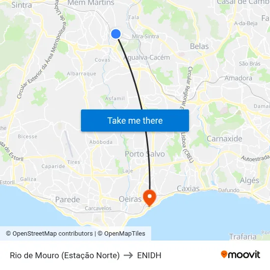 Rio de Mouro (Estação Norte) to ENIDH map