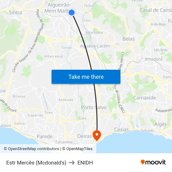 Estr Mercês (Mcdonald's) to ENIDH map