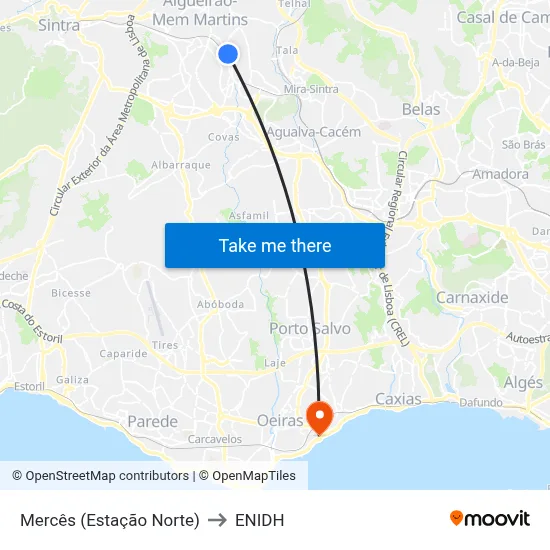 Mercês (Estação Norte) to ENIDH map