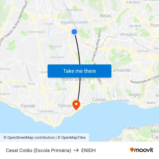 Casal Cotão (Escola Primária) to ENIDH map