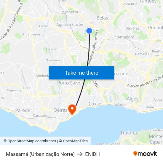 Massamá (Urbanização Norte) to ENIDH map
