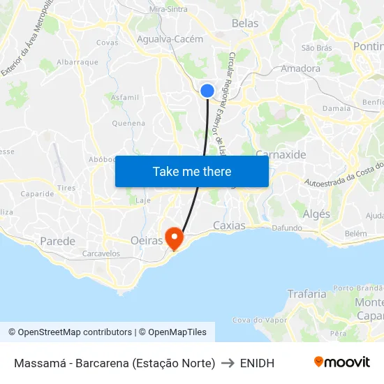 Massamá - Barcarena (Estação Norte) to ENIDH map