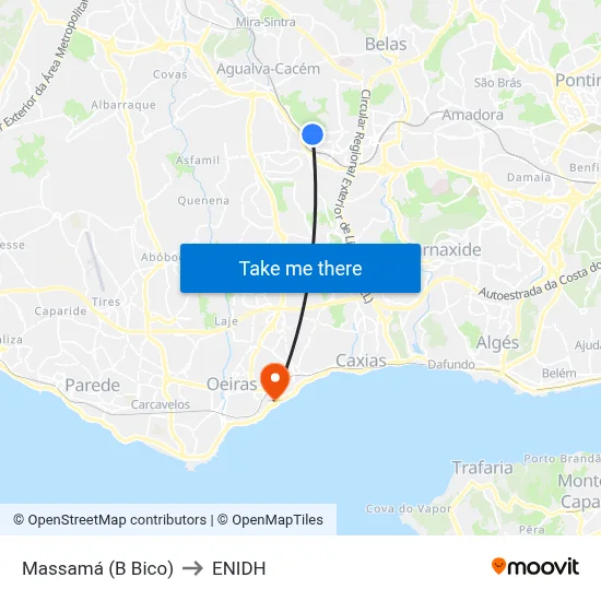 Massamá (B Bico) to ENIDH map