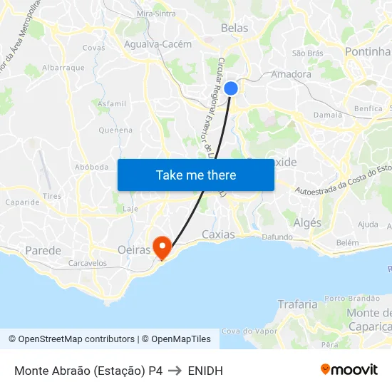 Monte Abraão (Estação) P4 to ENIDH map
