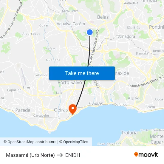 Massamá (Urb Norte) to ENIDH map