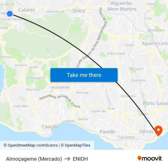 Almoçageme (Mercado) to ENIDH map