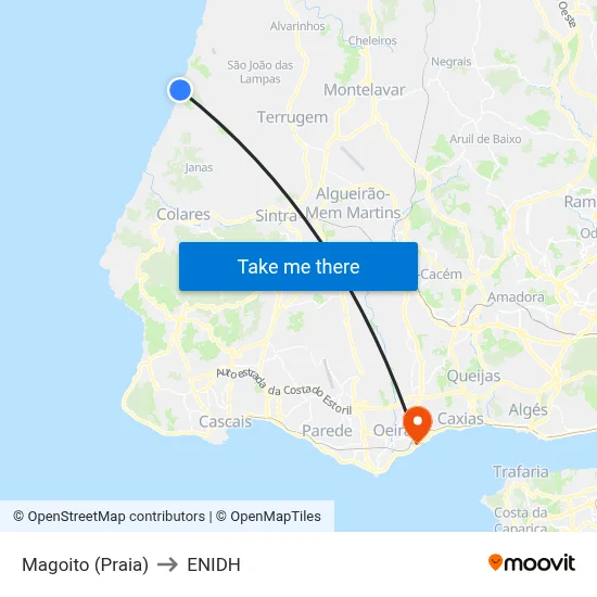 Magoito (Praia) to ENIDH map