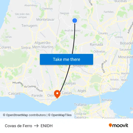 Covas de Ferro to ENIDH map