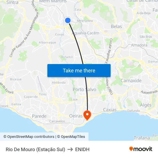 Rio De Mouro (Estação Sul) to ENIDH map