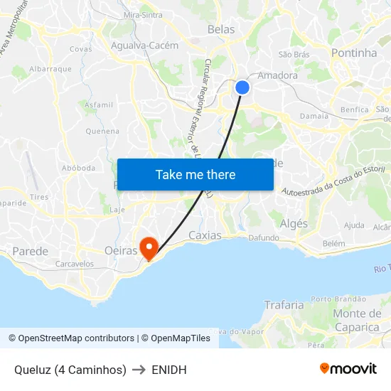 Queluz (4 Caminhos) to ENIDH map