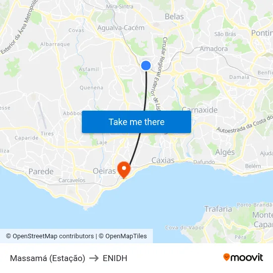 Massamá (Estação) to ENIDH map