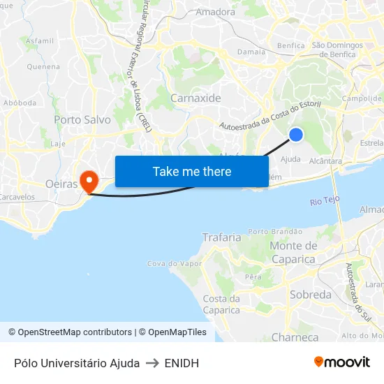 Pólo Universitário Ajuda to ENIDH map