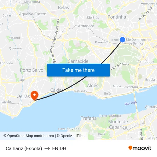 Calhariz (Escola) to ENIDH map