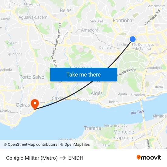 Colégio Militar (Metro) to ENIDH map