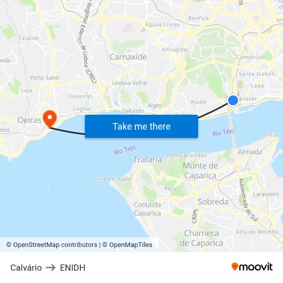 Calvário to ENIDH map