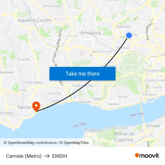 Carnide (Metro) to ENIDH map