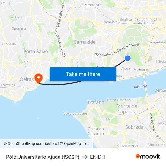 Pólo Universitário Ajuda (ISCSP) to ENIDH map
