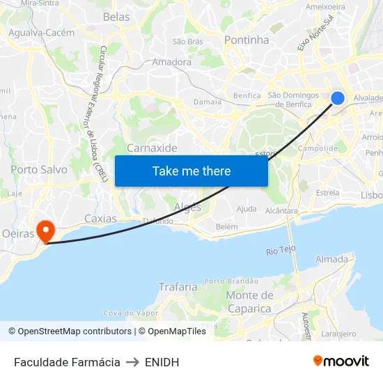 Faculdade Farmácia to ENIDH map