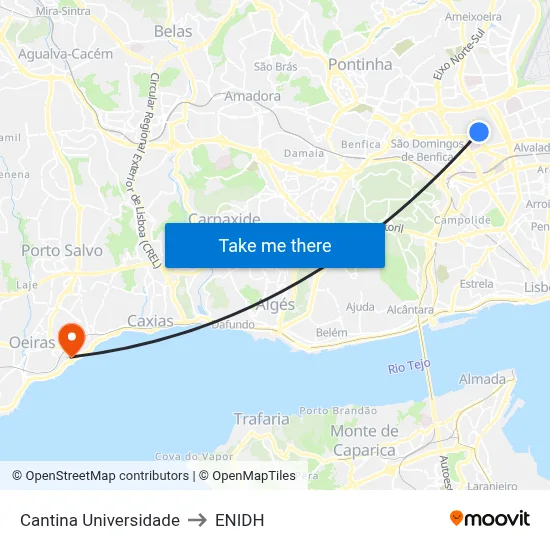 Cantina Universidade to ENIDH map