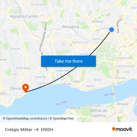 Colégio Militar to ENIDH map