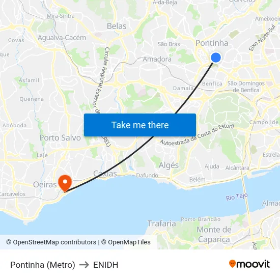 Pontinha (Metro) to ENIDH map