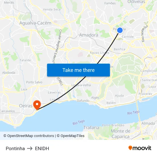 Pontinha to ENIDH map