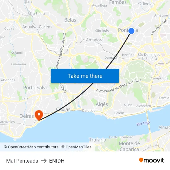 Mal Penteada to ENIDH map