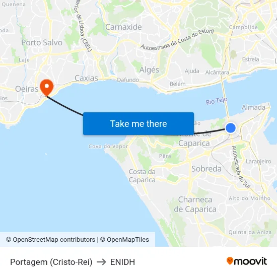 Portagem (Cristo-Rei) to ENIDH map