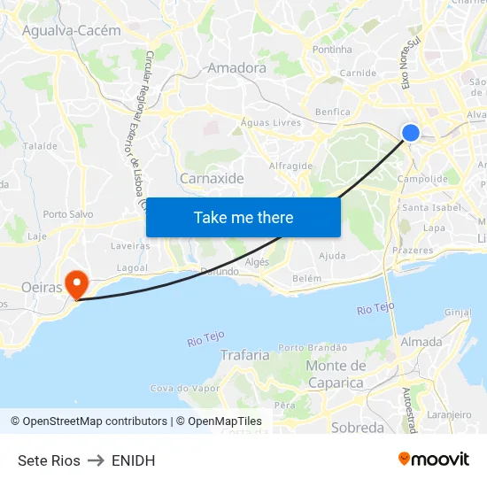 Sete Rios to ENIDH map