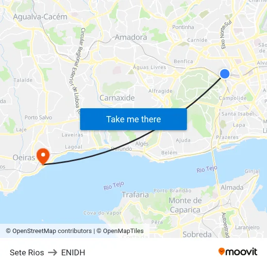 Sete Rios to ENIDH map