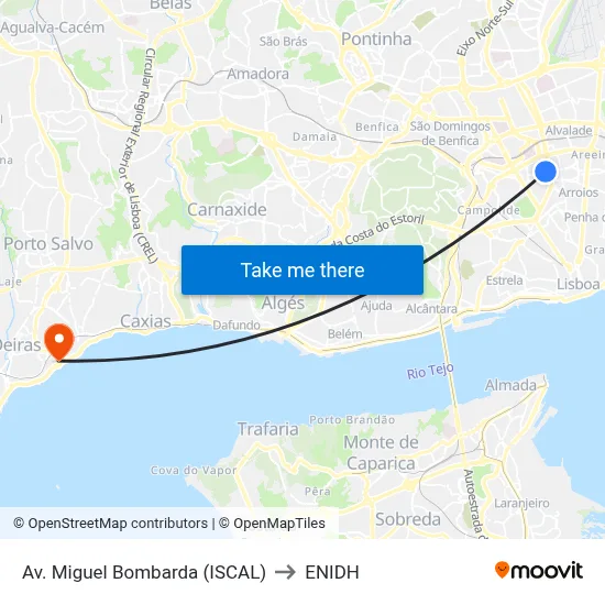 Av. Miguel Bombarda (ISCAL) to ENIDH map