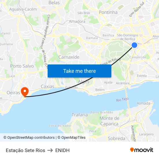 Estação Sete Rios to ENIDH map