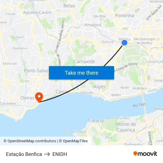Estação Benfica to ENIDH map