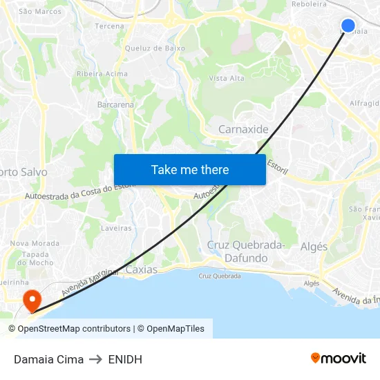 Damaia Cima to ENIDH map