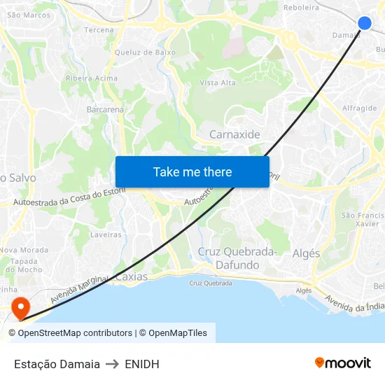 Estação Damaia to ENIDH map