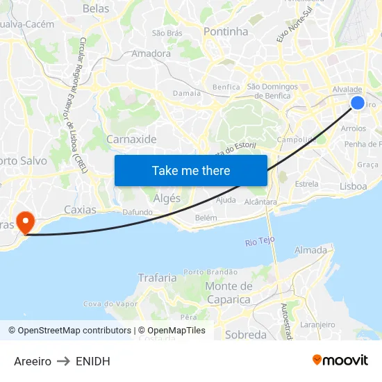 Areeiro to ENIDH map