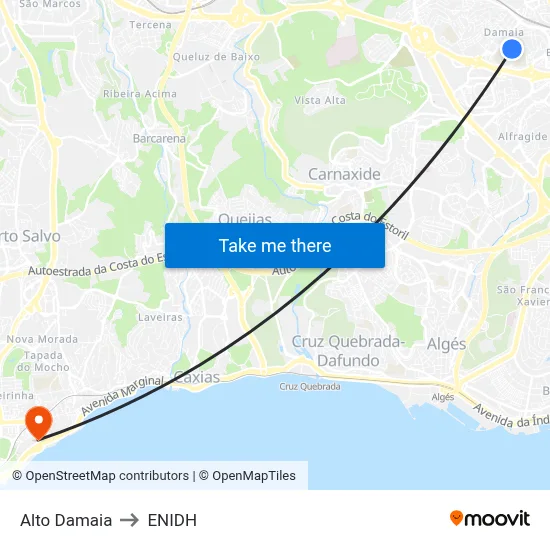 Alto Damaia to ENIDH map