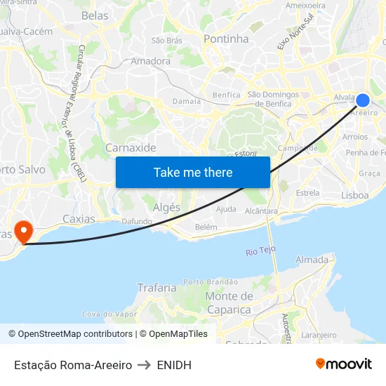 Estação Roma-Areeiro to ENIDH map