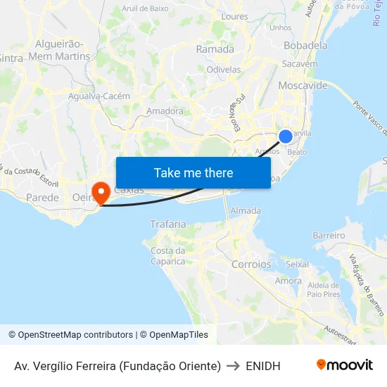 Av. Vergílio Ferreira (Fundação Oriente) to ENIDH map