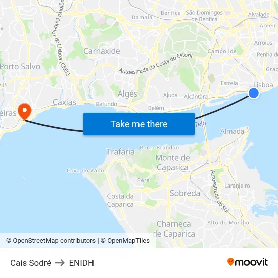Cais Sodré to ENIDH map