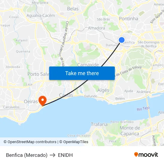 Benfica (Mercado) to ENIDH map