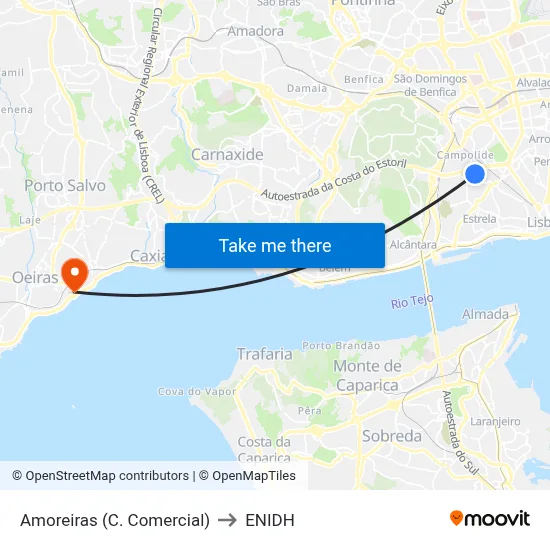 Amoreiras (C. Comercial) to ENIDH map