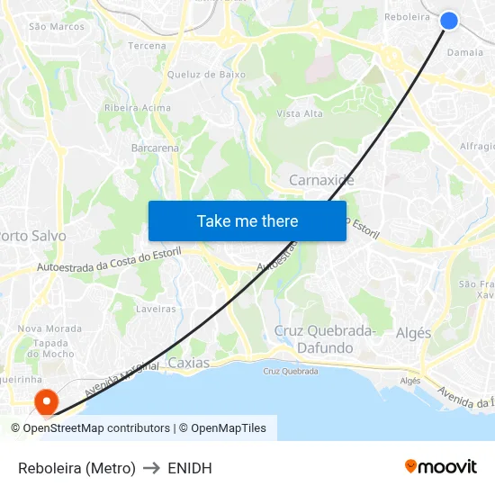 Reboleira (Metro) to ENIDH map