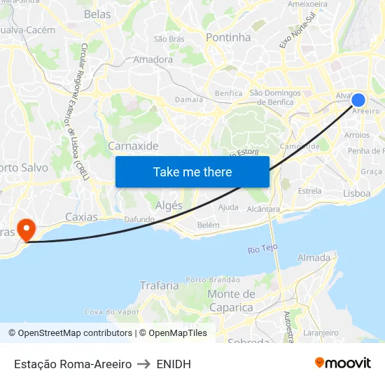 Estação Roma-Areeiro to ENIDH map
