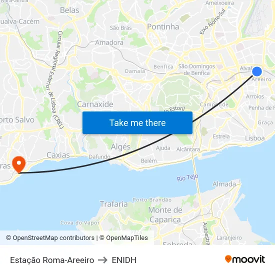 Estação Roma-Areeiro to ENIDH map
