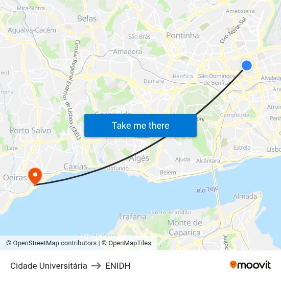 Cidade Universitária to ENIDH map